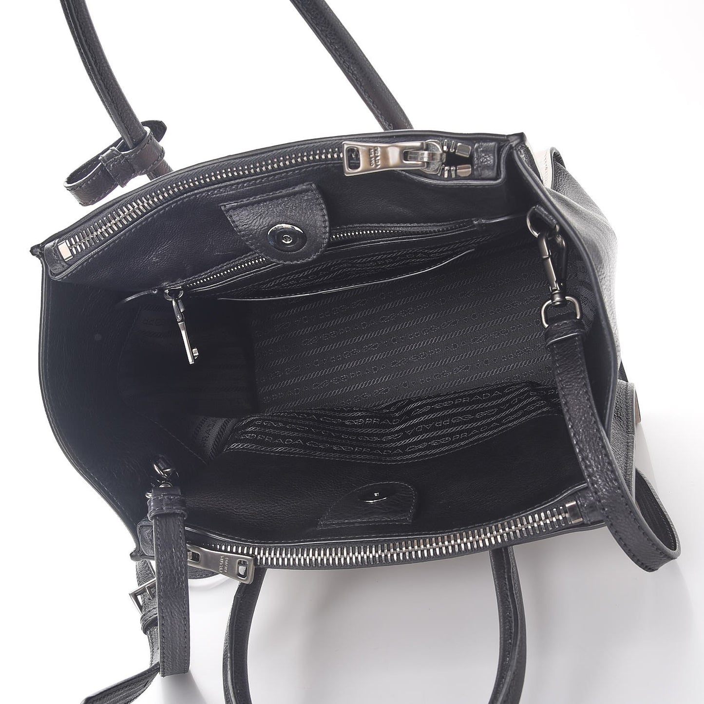 Glace Calf Bi-Color Twin Pocket Tote Pomice Black