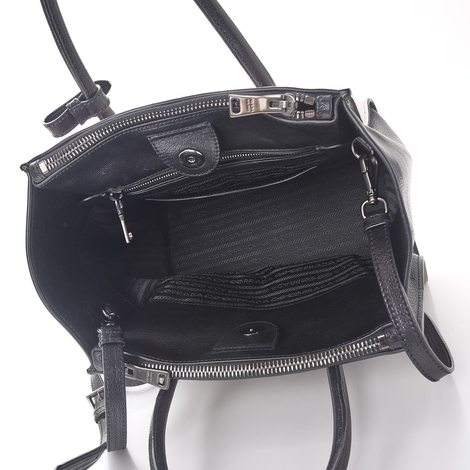 Prada Glace Calf Bi-Color Twin Pocket Tote Pomice Black 6 of 9