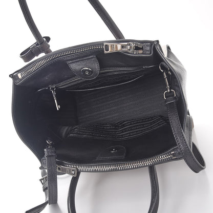Prada Glace Calf Bi-Color Twin Pocket Tote Pomice Black 6 of 9