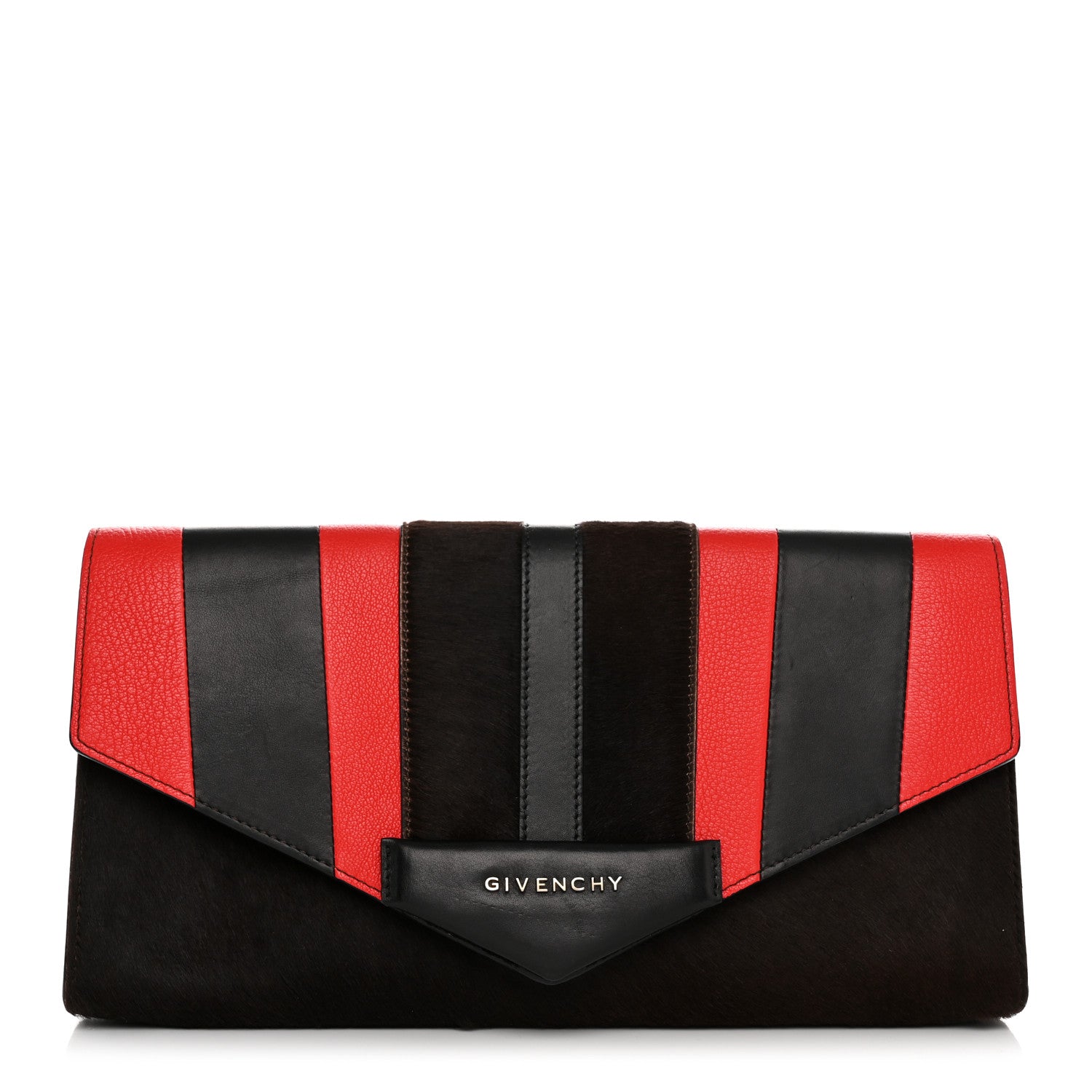 Givenchy Calf Hair Smooth Calfskin Medium Antigona Evening Clutch Black Red 1 of 7