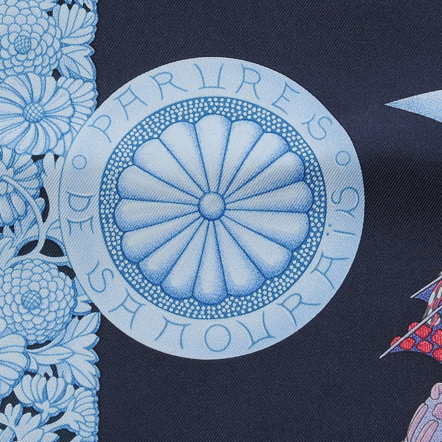 Hermes Silk Parures de Samouraïs Scarf 90 Marine Rose Bleu Glacier 4 of 7