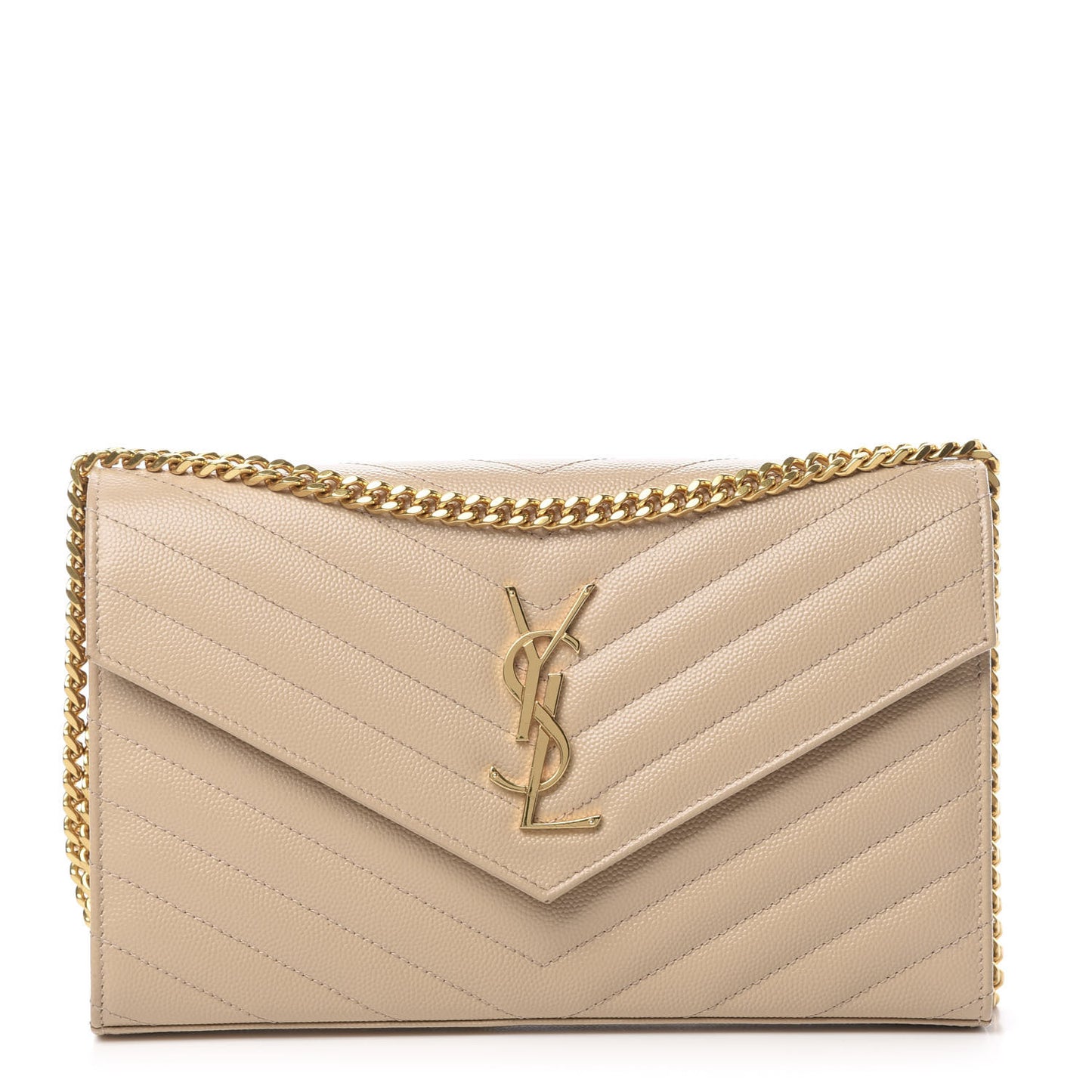 Grain De Poudre Matelasse Chevron Monogram Chain Wallet Nude Powder
