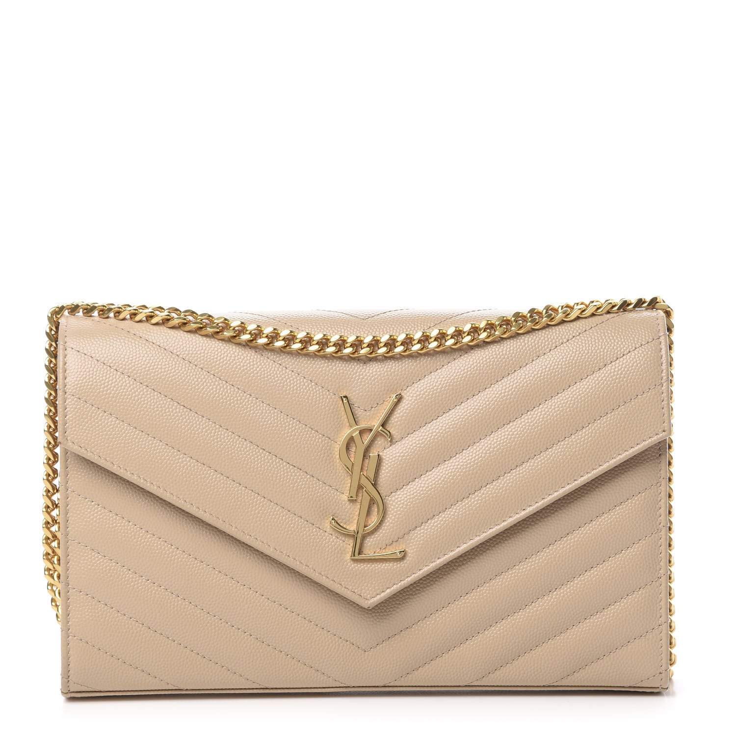 Saint Laurent Grain De Poudre Matelasse Chevron Monogram Chain Wallet Nude Powder 1 of 13