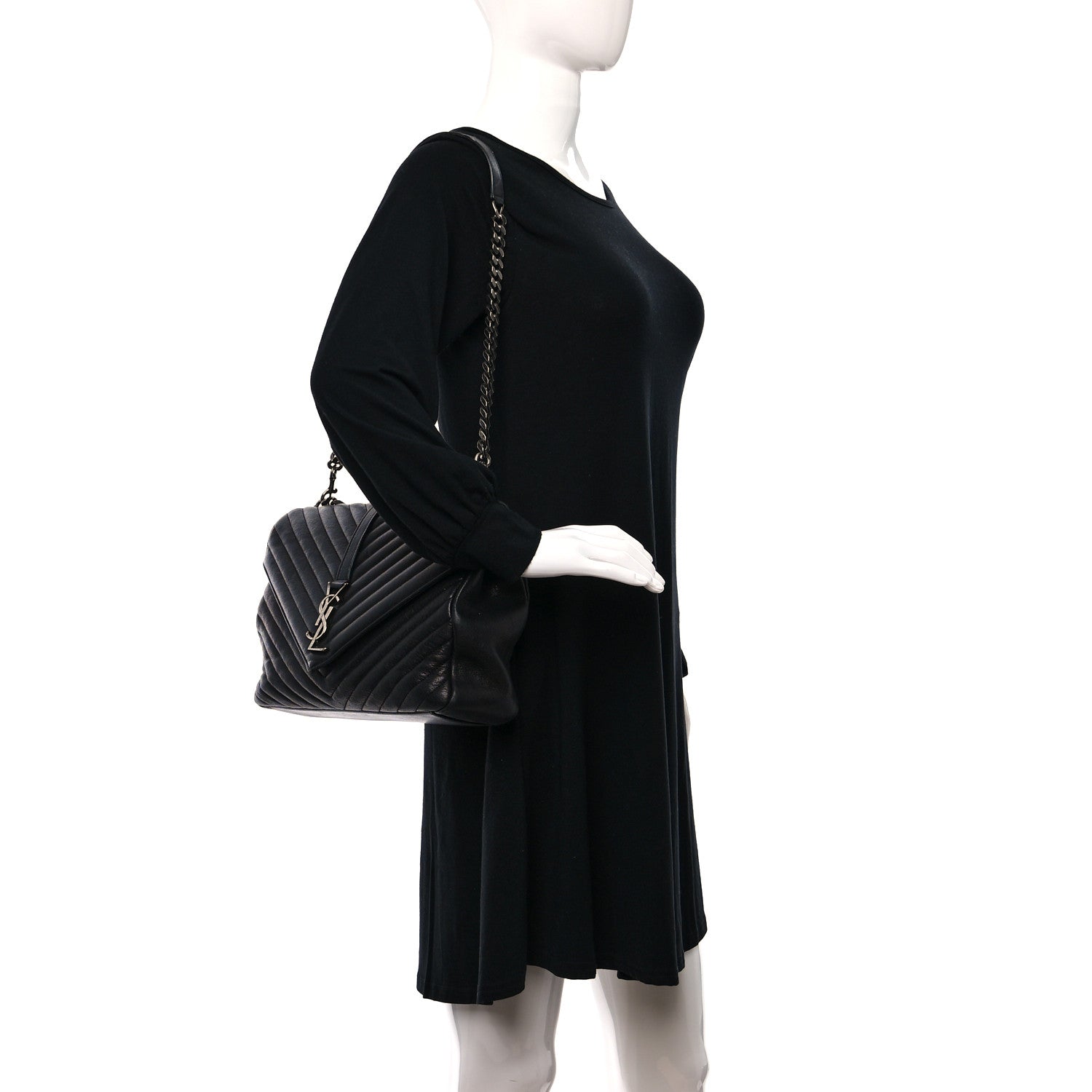 Saint Laurent Sheepskin Matelasse Chevron Monogram Large College Satchel Black 2 of 10