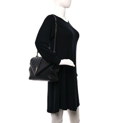 Saint Laurent Sheepskin Matelasse Chevron Monogram Large College Satchel Black 2 of 10