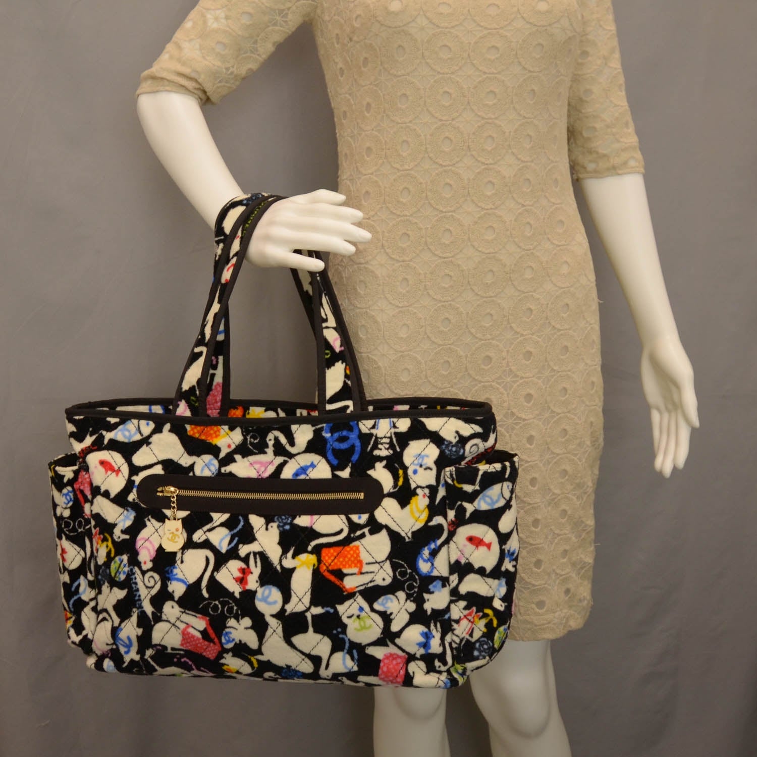 Chanel Terry Cotton Baby Animals Diaper Bag Black 2 of 10
