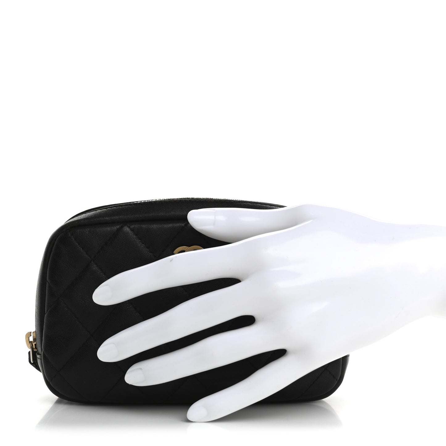 Lambskin Quilted Small Curvy Pouch Cosmetic Case Black