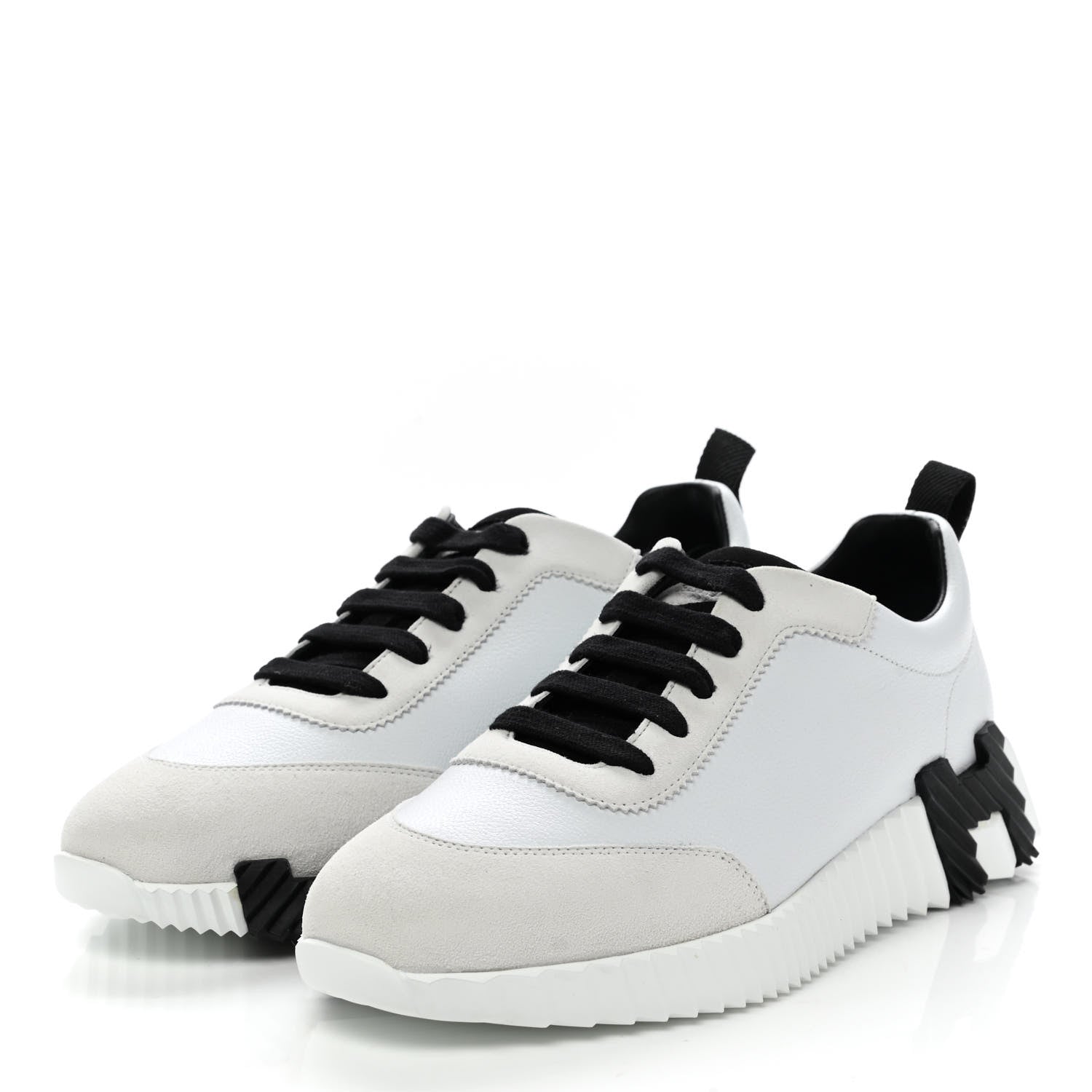 Hermes Goatskin Suede Goatskin Bouncing Sneakers 37 White Black 3 of 9