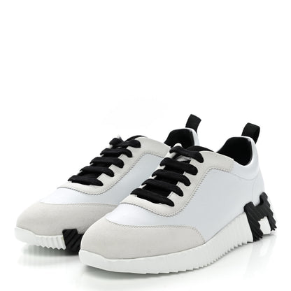 Hermes Goatskin Suede Goatskin Bouncing Sneakers 37 White Black 3 of 9