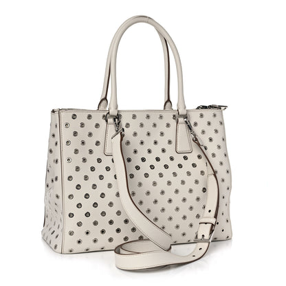 Prada City Calf Grommet Large Double Zip Tote Talco 3 of 15