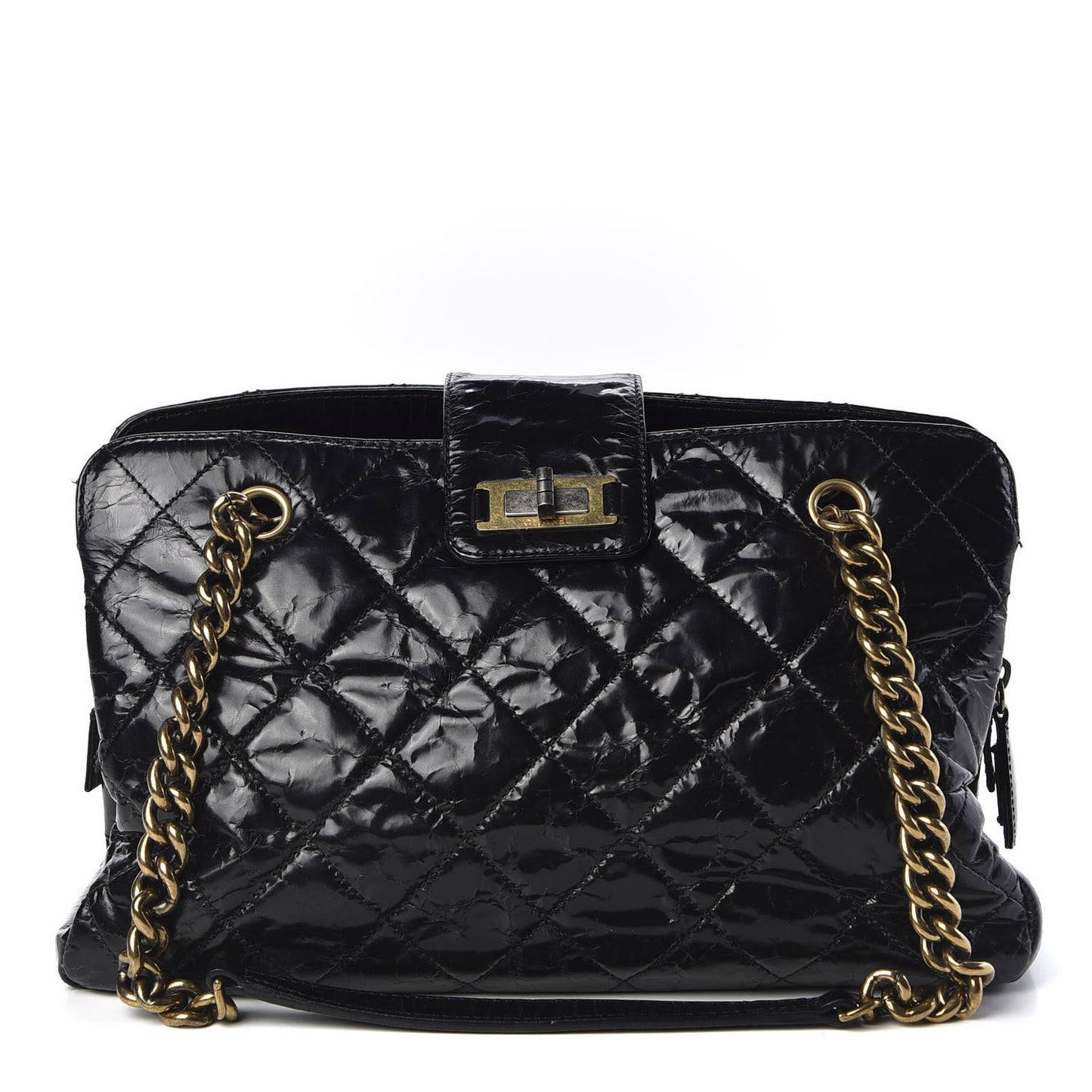 Glazed Crackled Calfskin Small Reissue Tote Black