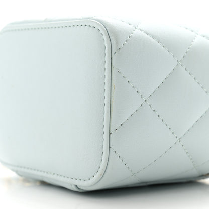 Chanel Lambskin Quilted Top Handle Mini Vanity Case With Chain Light Blue 10 of 12