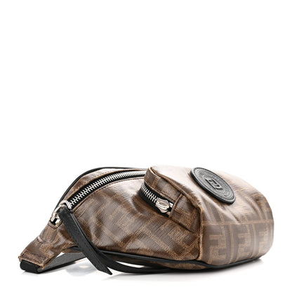 Fendi Glazed Fabric Vitello Century FF 1974 Stamp Patch Pocket Belt Bag Mogano Panna Black 4 of 14