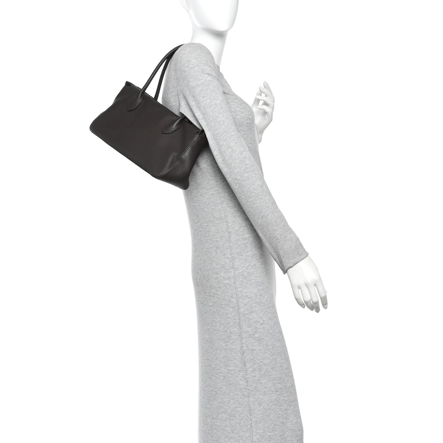 Grained Calfskin E/W Top Handle Bag Deep Brown