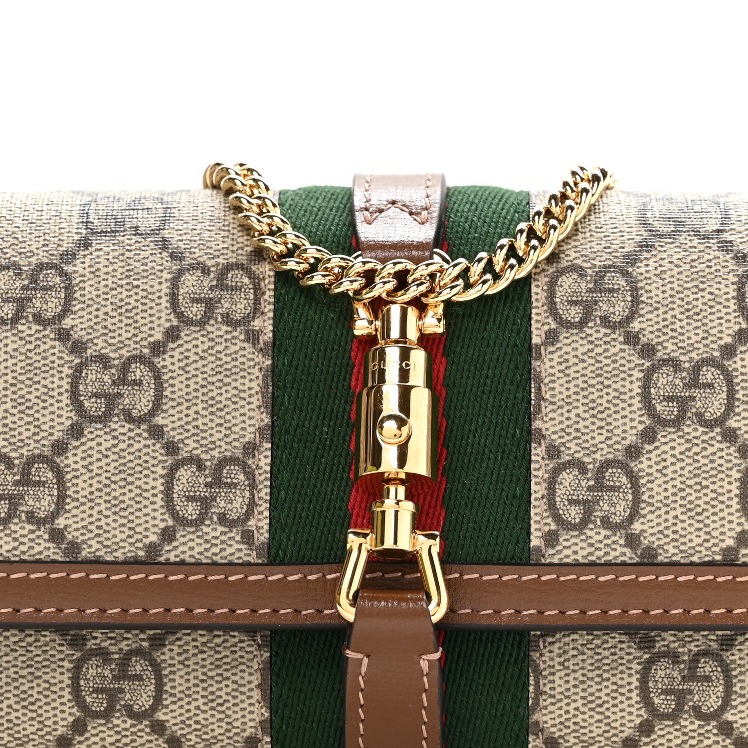 Gucci GG Supreme Monogram Azalea Calfskin Web Jackie 1961 Chain Wallet Beige Ebony Brown Sugar 8 of 11