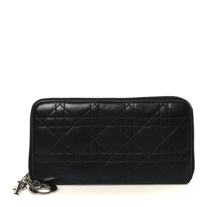 Christian Dior Lambskin Cannage Lady Dior Zip Wallet Black 1 of 10