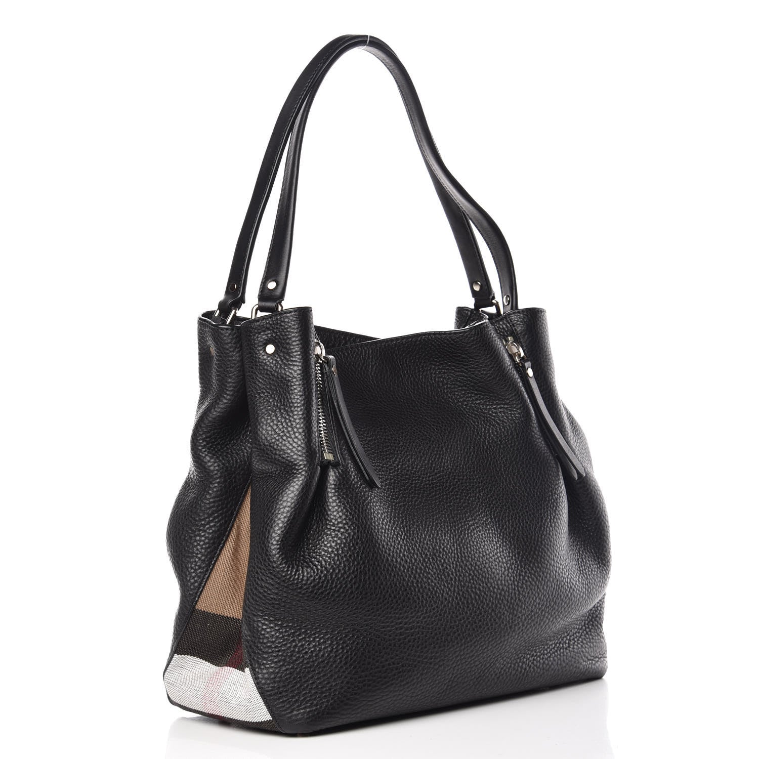 Burberry Grainy Calfskin House Check Medium Maidstone Black 3 of 9