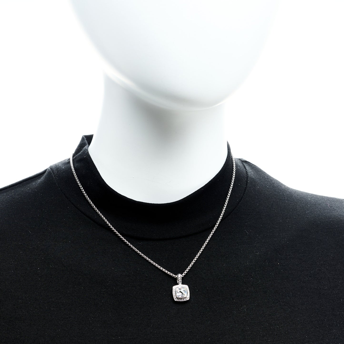 Sterling Silver Diamond White Topaz 7mm Petite Albion Pendant Necklace