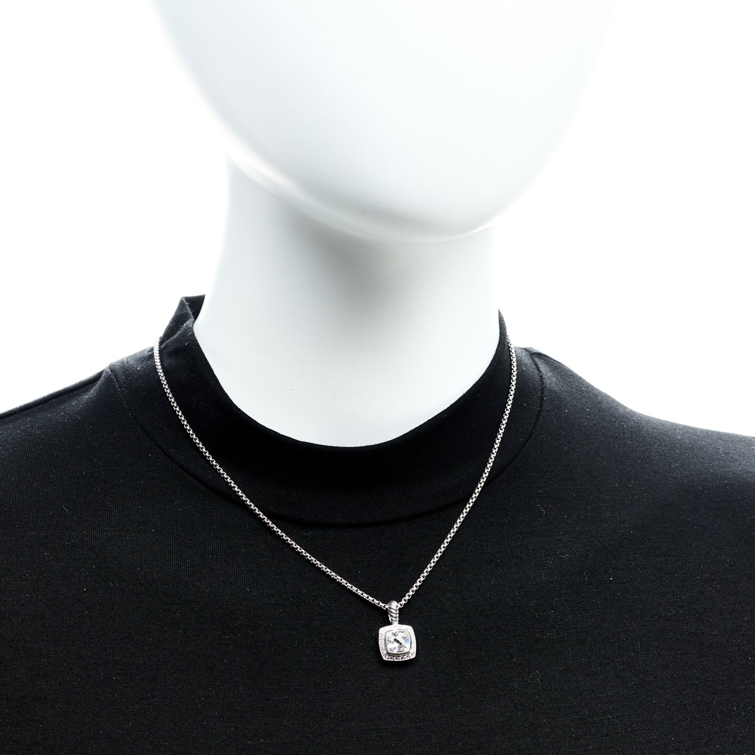 David Yurman Sterling Silver Diamond White Topaz 7mm Petite Albion Pendant Necklace 2 of 5