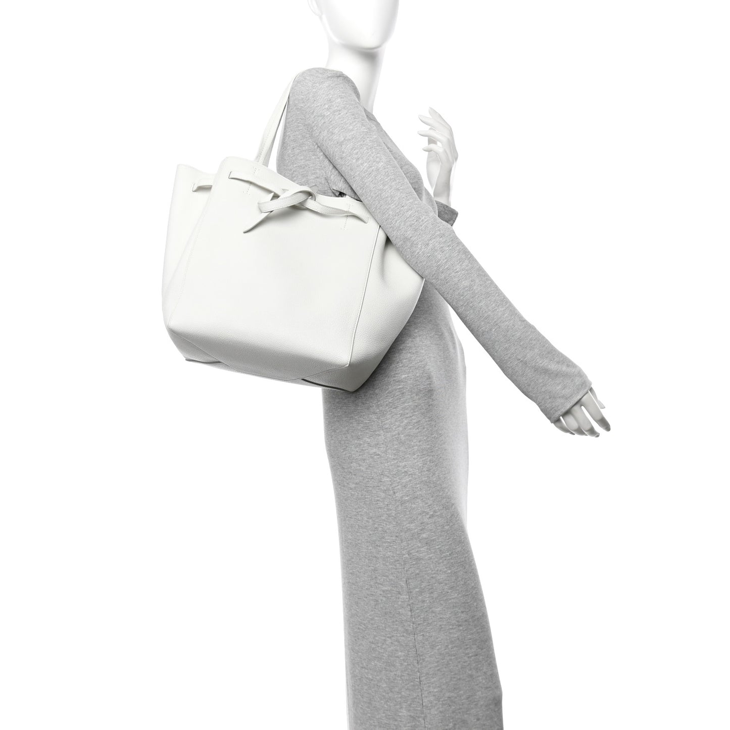 Soft Grained Calfskin Small Belt Cabas Phantom White