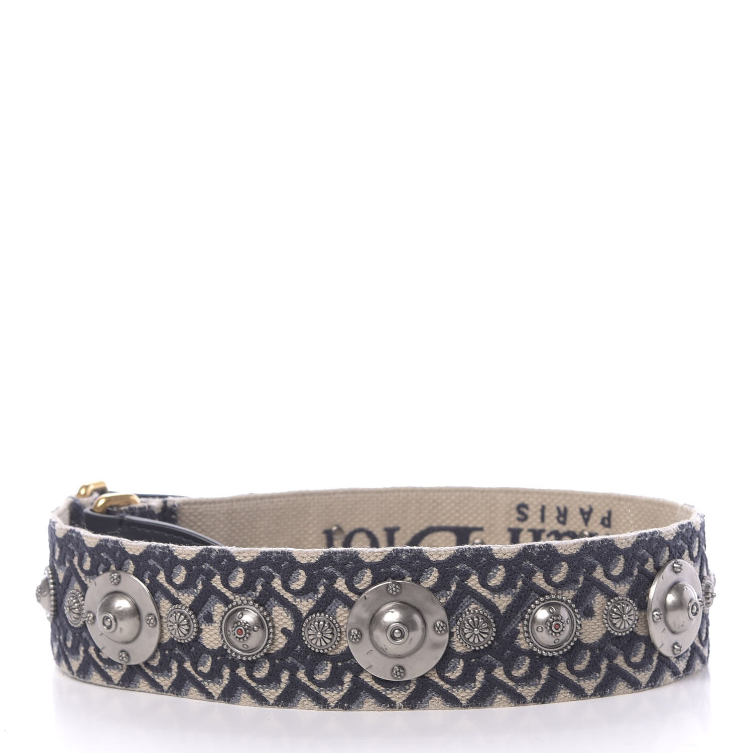 Christian Dior Oblique Studded Shoulder Strap Blue 2 of 5