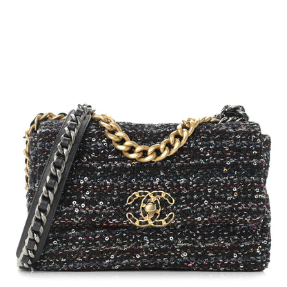 Chanel Tweed Sequin Quilted Medium Chanel 19 Flap Black Multicolor 1 of 12