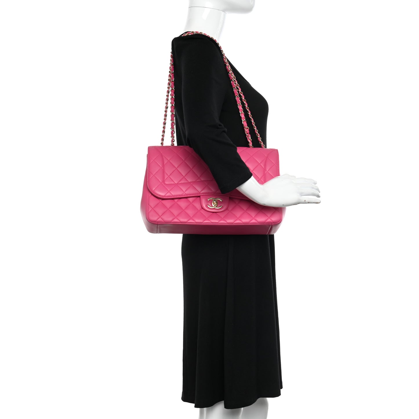 Lambskin Quilted Jumbo Mademoiselle Chic Flap Fuchsia
