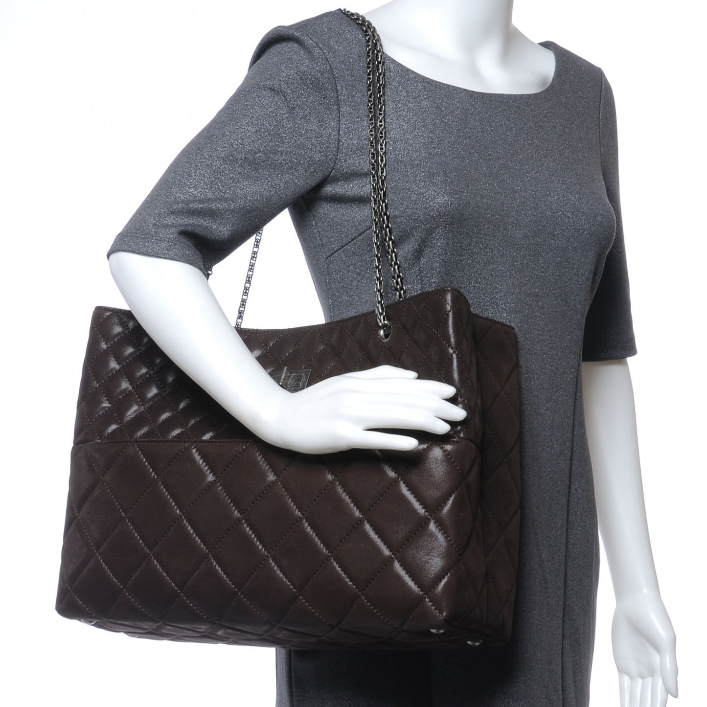 Iridescent Calfskin Mademoiselle Reissue Tote Large Brown