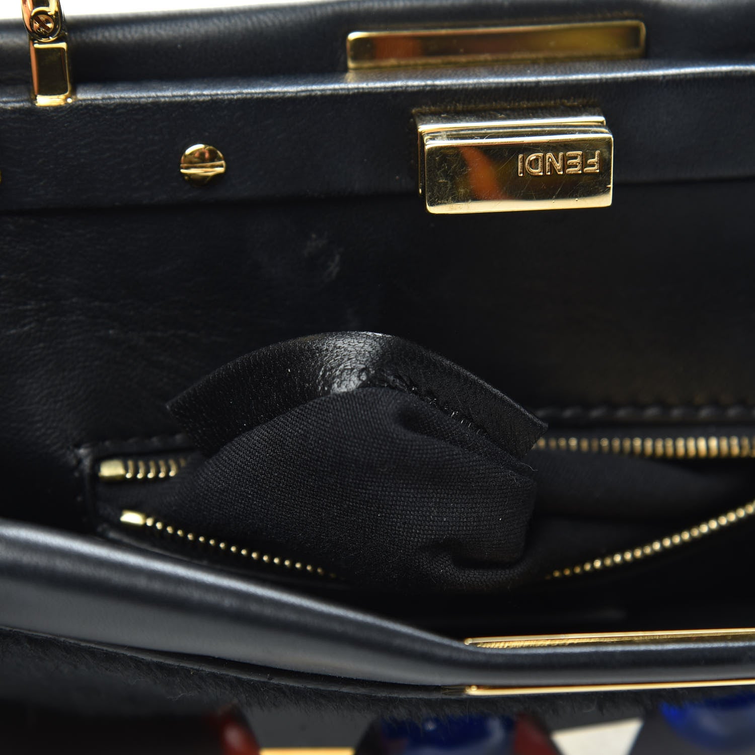 Fendi Pony Hair Studded Mini Peekaboo Iconic Satchel Black 8 of 11