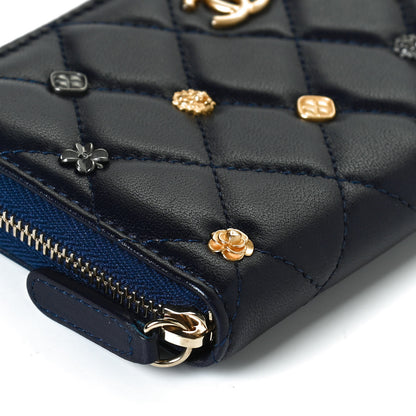 Chanel Lambskin Quilted Small Lucky Charms Zip Around Wallet Navy 10 of 12