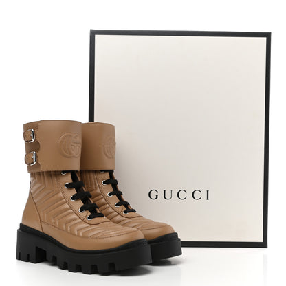 Gucci Nappa Frances GG Matelasse Platform Combat Boots 35.5 Natural Tan 9 of 9