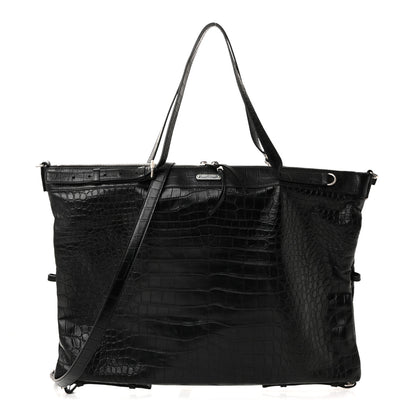 Saint Laurent Calfskin Crocodile Embossed Large Convertible ID Bag Black 1 of 9