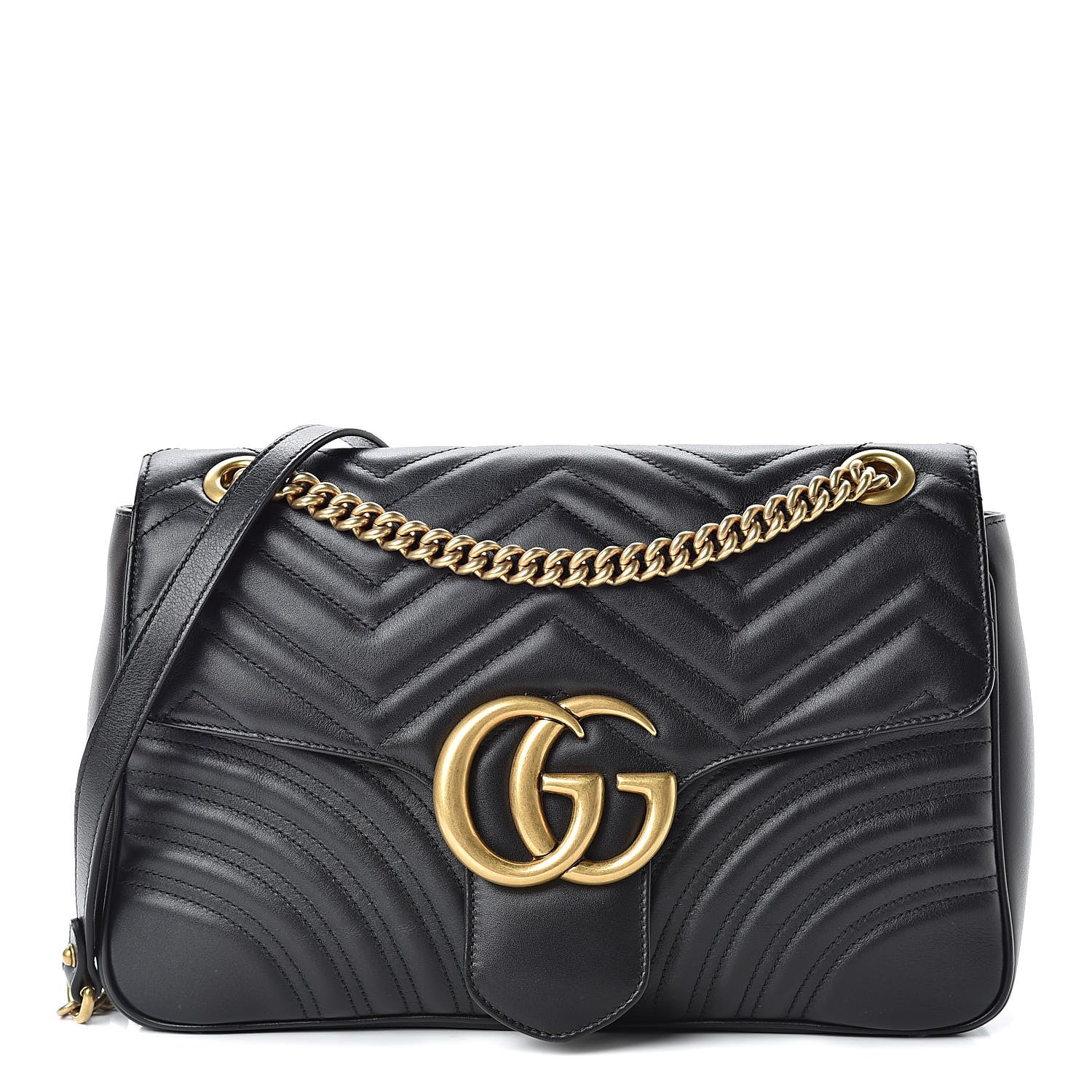 Gucci Calfskin Matelasse Medium GG Marmont Shoulder Bag Black 1 of 14