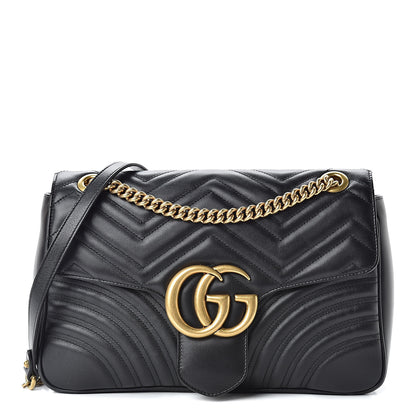 Gucci Calfskin Matelasse Medium GG Marmont Shoulder Bag Black 1 of 14