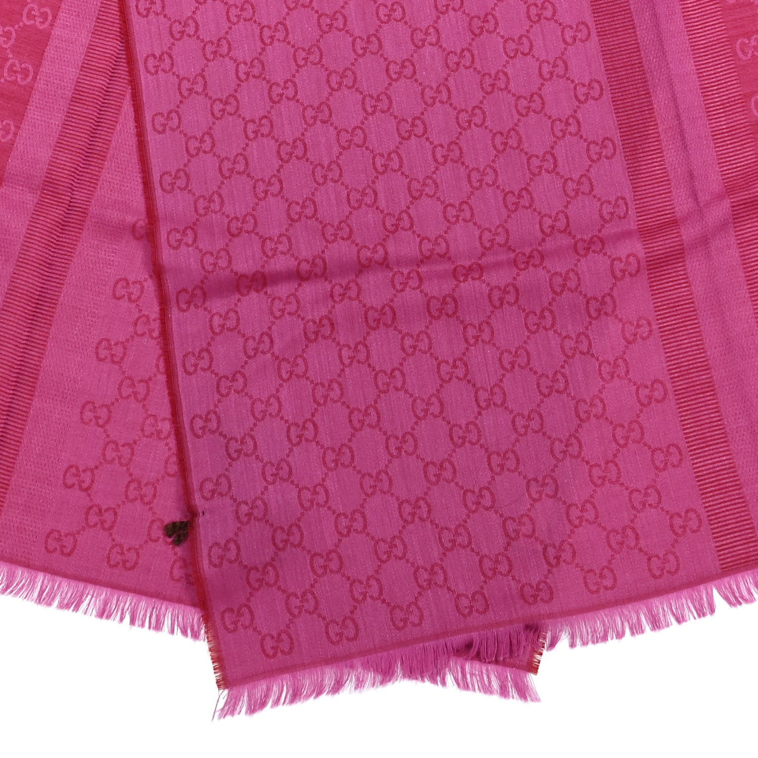 Gucci Wool Silk GG Monogram GGWeblong Fringe Scarf Shawl Red Pink 3 of 4