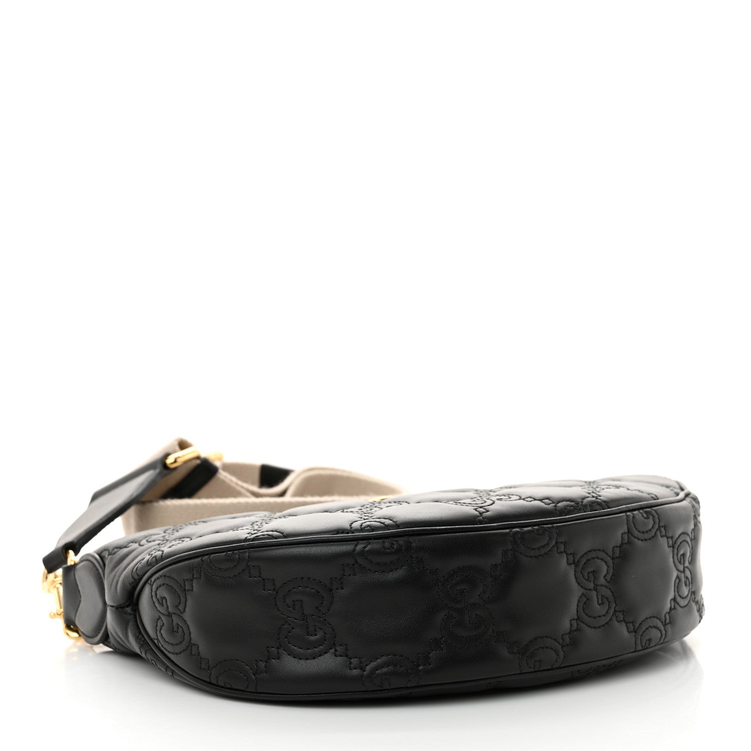 Gucci Calfskin GG Matelasse Small Hobo Shoulder Bag Black Natural 4 of 10
