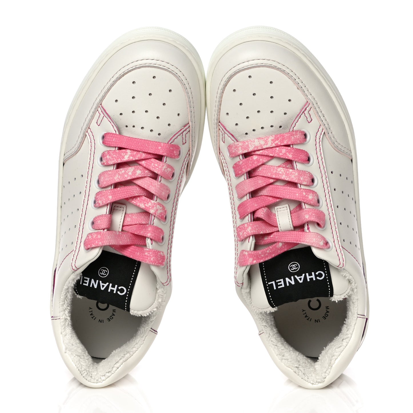Calfskin Womens Logo Sneakers 36.5 White Pink