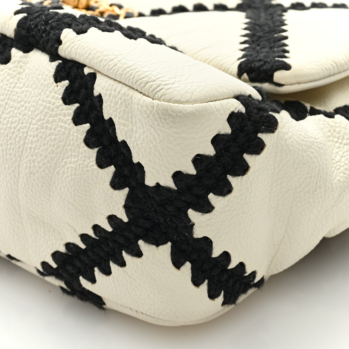 Calfskin Crochet Medium Chanel 19 Flap White Black