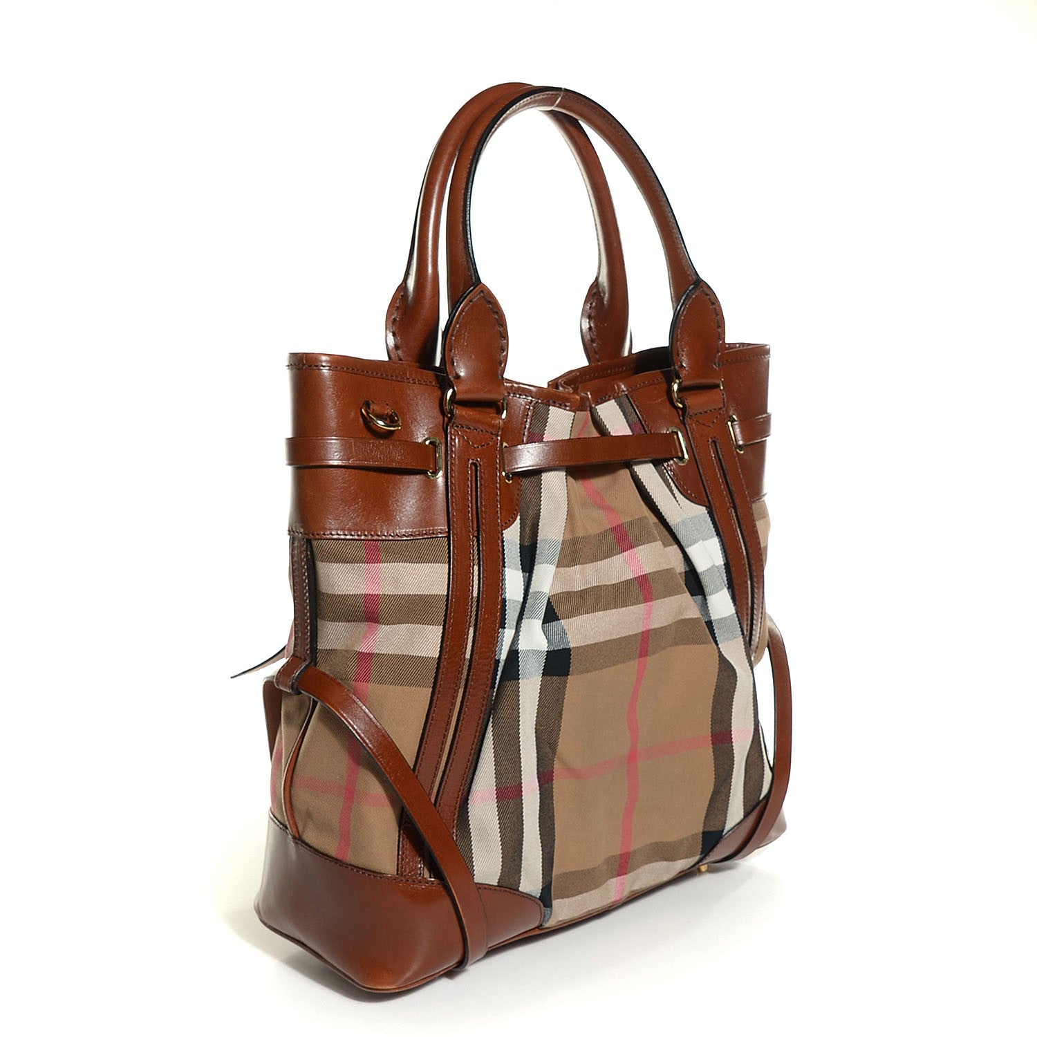 Burberry Bridle Calfskin House Check Large Whipstitch Tote Dark Tan 3 of 11