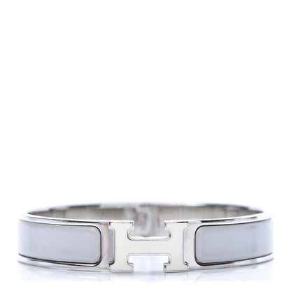 Hermes Enamel Narrow Clic Clac H Bracelet PM Blanc Gris Clair 1 of 5