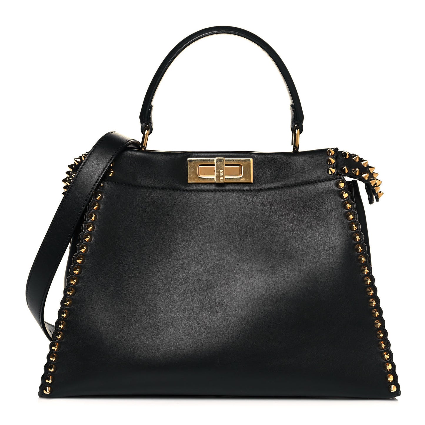 Vitello Seta Shiny Nappa Scalloped Studded Medium Peekaboo Iconic Satchel Black