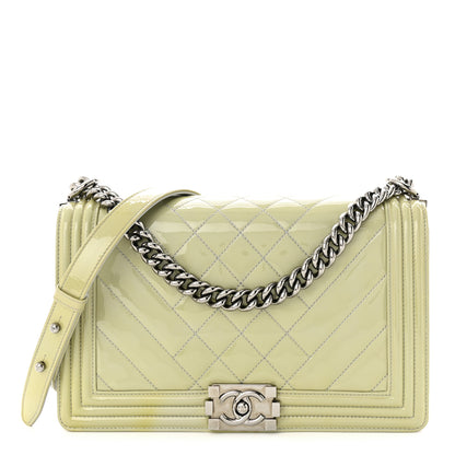 Chanel Patent Chevron Quilted New Medium Boy Flap Light Blue 1 of 11
