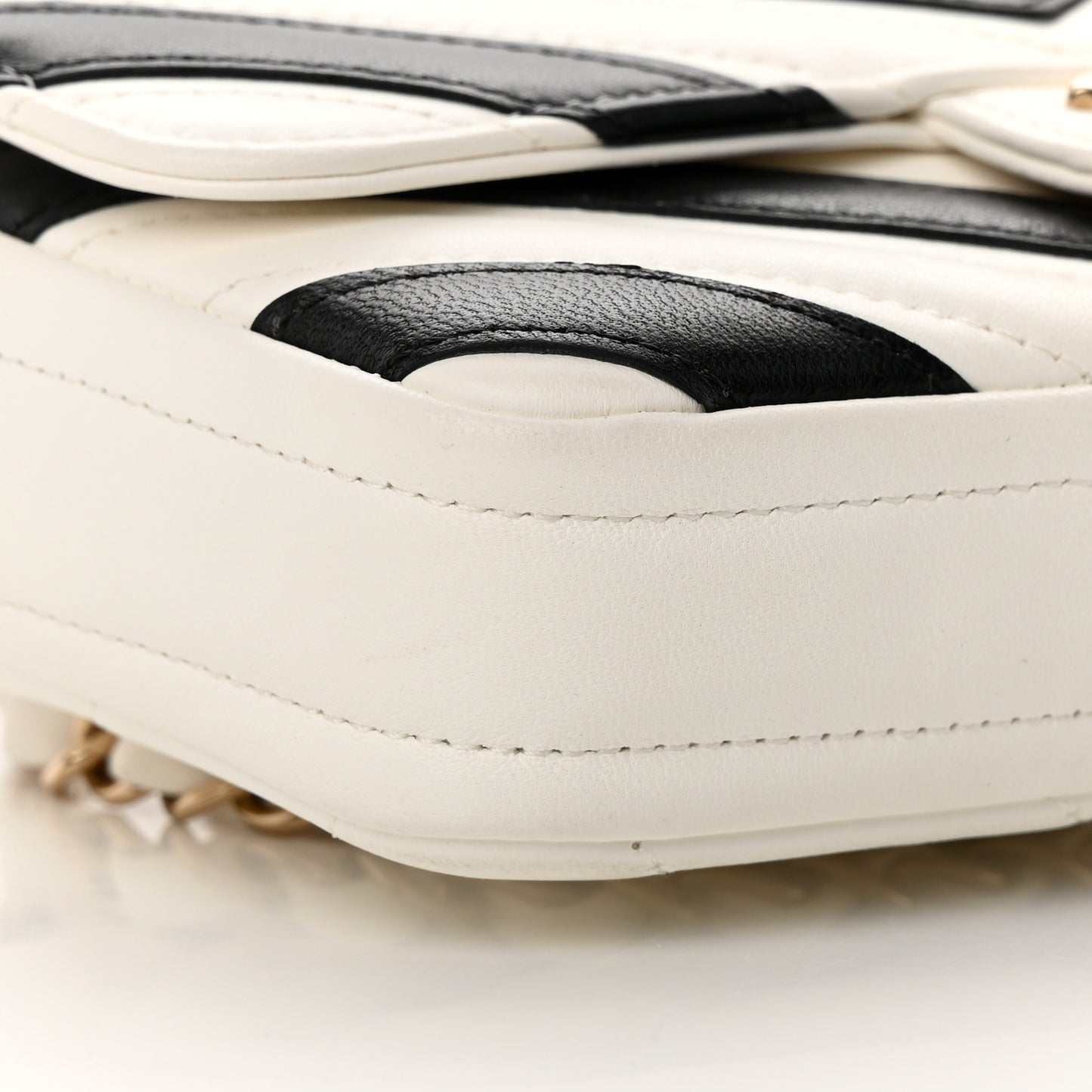 Lambskin Chevron Stitched Flap White Black