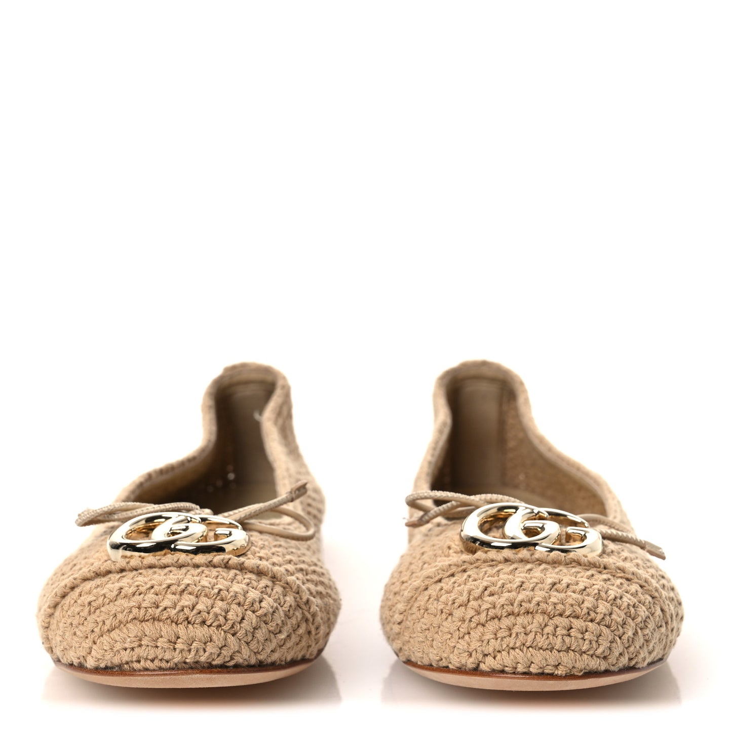 Cotton Crochet Nappa Camargue GG Ballerina Flats 38.5 Ecru Sand Storm