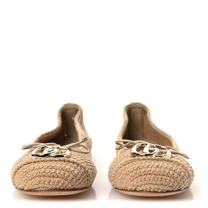 Gucci Cotton Crochet Nappa Camargue GG Ballerina Flats 38.5 Ecru Sand Storm 3 of 11