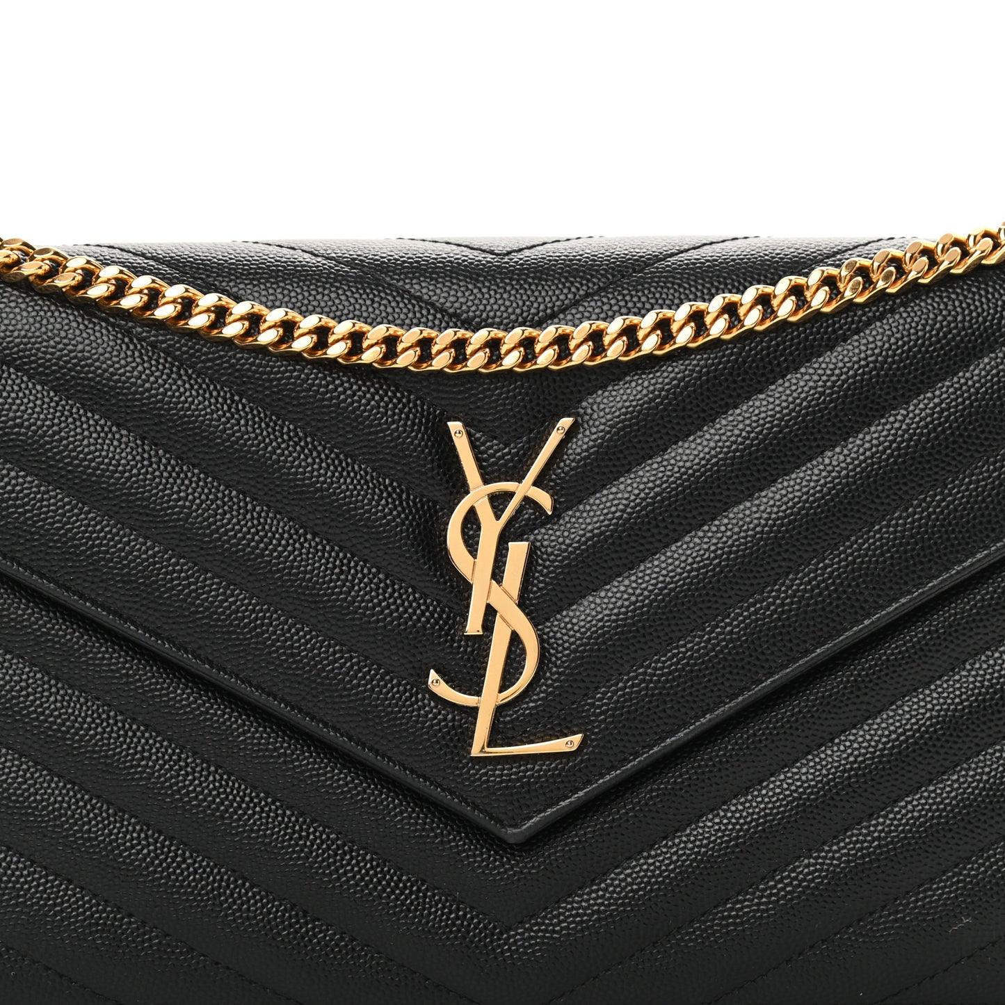 Grain De Poudre Matelasse Chevron Monogram Chain Wallet Black
