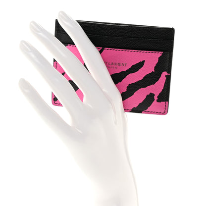 Saint Laurent Calfskin Zebra Print Credit Card Case Fuchsia Black 2 of 17