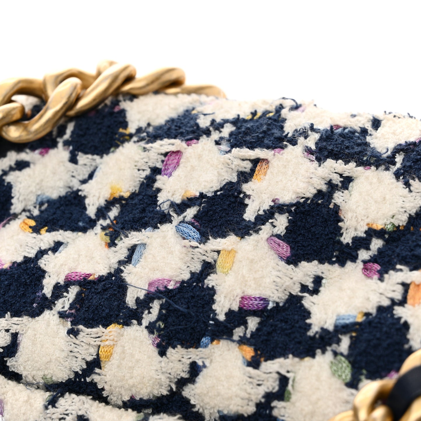 Tweed Quilted Large Chanel 19 Flap Ecru Navy Blue Multicolor