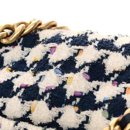 Chanel Tweed Quilted Large Chanel 19 Flap Ecru Navy Blue Multicolor 13 of 13