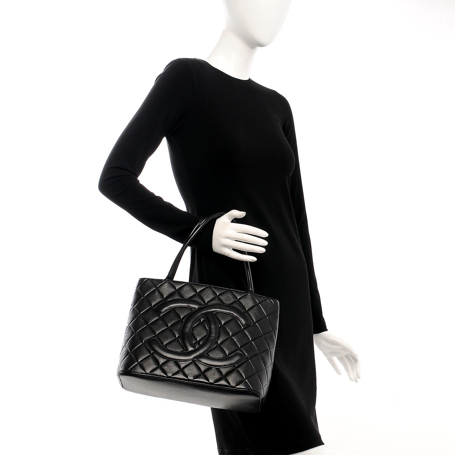 Lambskin Quilted Medallion Tote Black